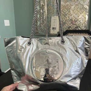 NWT Tory Burch Ella Metallic Nylon Tote Bag
